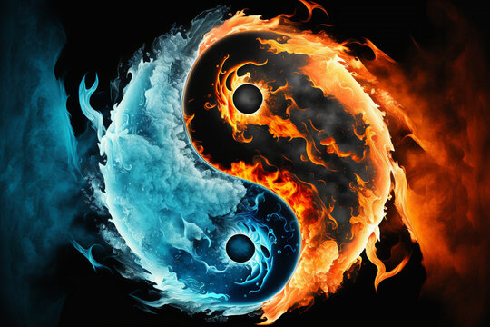 Ice and fire Ying Yang, Generative AI, merging together, state of mind
