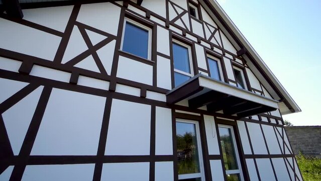 Construction Of A Private House. Exterior. White walls. Half-timbered style
