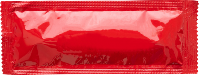 Blank red foil tomato ketchup sauce sachet package isolated on white background