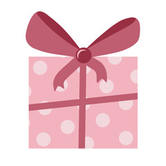 Gift box with circles and ribbon isolated on transparent background. Valentine's Day icon.