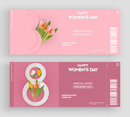 Set of Women's Day ticket or greeting card.Mothers Day. Greeting card for 8 March.For brochures, postcards, tickets, banners.