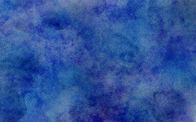 Blue watercolor background with paper texture, vintage watercolor paint splash and stains in elegant blue