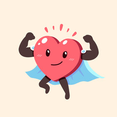 Cartoon healthy heart character with superhero cape for design.