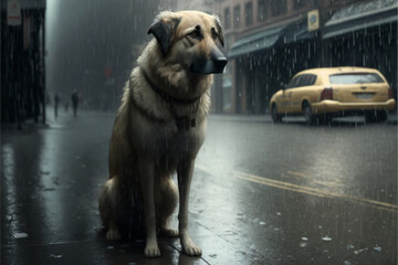 Anatolian Shepherd in the rain, generative ai