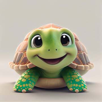 Cute Smiling Turtle created with Generative AI technology + 3d Character 
