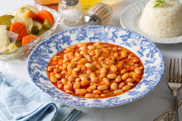 Traditional delicious Turkish food; dried bean. Turkish name; kuru fasulye yemegi