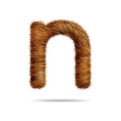 Small alphabet letter n design with brown fur texture