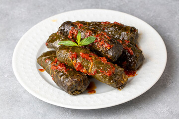 Stuffed collard greens with boiled leaves, traditonal turkish black sea region food, sarma, dolma (Turkish name; Kara lahana sarmasi)