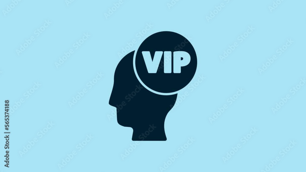 Sticker Blue Vip inside human head icon isolated on blue background. 4K Video motion graphic animation