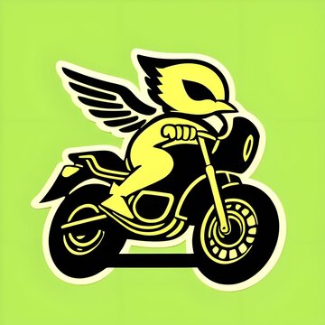 Yellow phoenix riding a motorcycle sticker, made with Generative AI