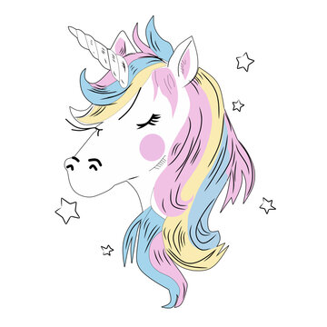 unicorn image with white background stars