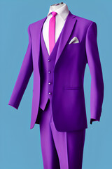 Purple suit and pink tie. Avantgarde fashion for nonconformist men. Generative AI