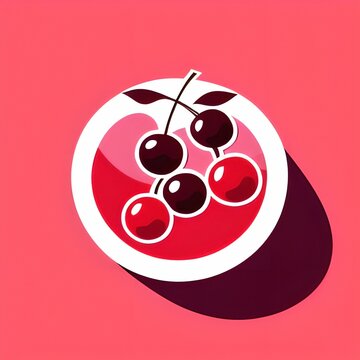 Branch of Cherries Flat Sticker, made with generative AI