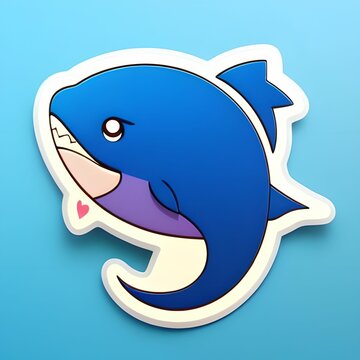 Cute Cartoon Shark Sticker with a tiny heart icon, made with generative AI
