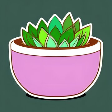 Cute Pink Bowl with Succulent Plants Sticker, made with generative AI