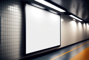Mockup of billboards, posters, blank white screens and leds in subway stations for advertising.