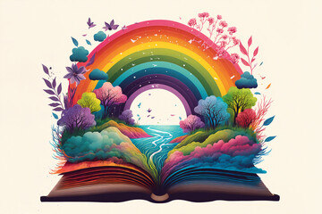 Illustration of a magical book that contains fantastic stories - AI generative