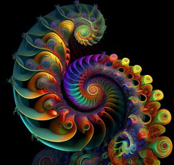 Colorful fractal, Double-spirals with satellites of second order, on a Black background
generative ai