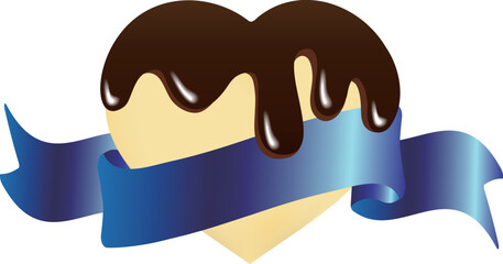 溶けたチョコレートがかかったハートとリボン