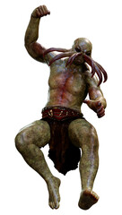 3D Rendering Green Alien on White