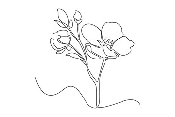 Continuous one line drawing Cherry tree spring flower. Cherry blossom concept. Single line draw design vector graphic illustration.