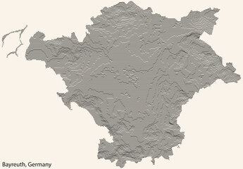 Topographic relief map of the town of BAYREUTH, GERMANY with black contour lines on vintage beige background