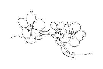 Continuous one line drawing Cherry tree spring flower. Cherry blossom concept. Single line draw design vector graphic illustration.