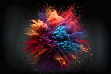Explosion of colored powder on black background. Abstract colored background. Generative ai