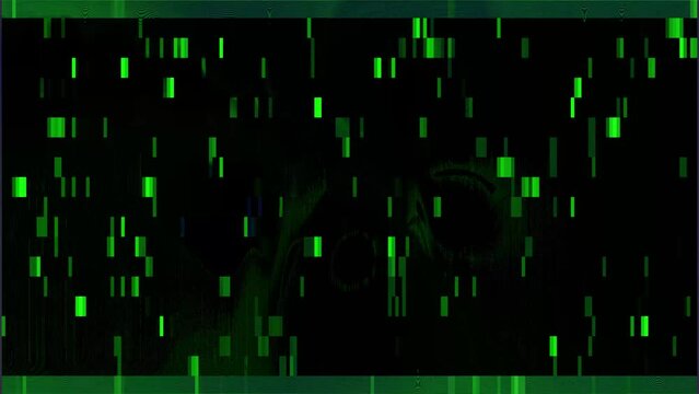 Green pixels technology glitch animation, motion graphics abstract background.