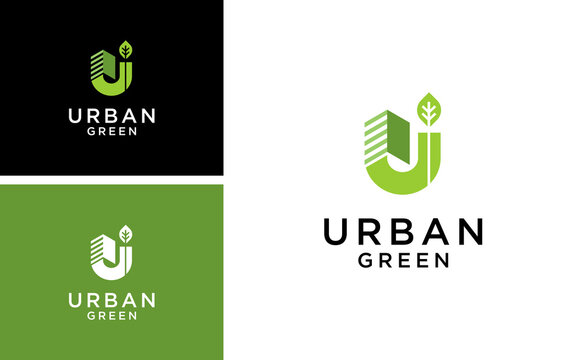 green urban logo with letter U vector building idea template