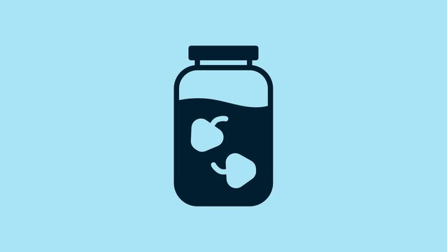 Blue Strawberry jam jar icon isolated on blue background. 4K Video motion graphic animation