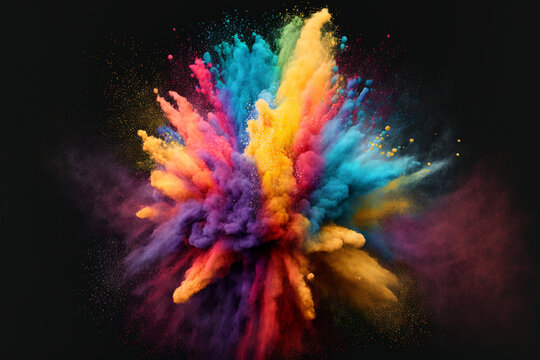 Explosion of colored powder on black background. Abstract colored background. Generative ai © Achira22