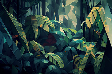 Green trees in a forest Illustration, leaves, woods, generative AI