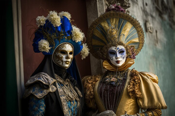Fototapeta na wymiar Generative Ai of people wearing masks at the Venice Carnival. 