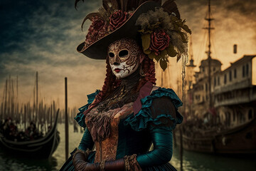 Generative Ai of people wearing masks at the Venice Carnival.	
 - obrazy, fototapety, plakaty