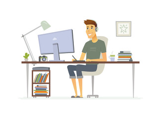 Fototapeta premium Male freelancer - cartoon people character illustration