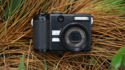 old camera above the forest land.