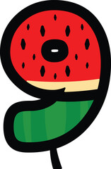 vector number 9 with watermelon fruit concept