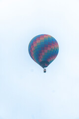 Fototapeta premium hot air balloon in a clear sky and between trees a balloon ride