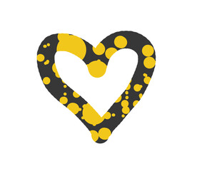 Element for web design template. Grey heart with yellow spots, PNG pattern. Set of gray-yellow elements.