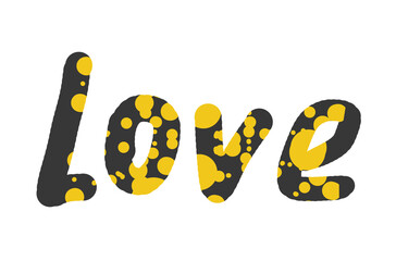 Element for web design template. Grey text inscription word - Love  with yellow spots, PNG pattern. Set of gray-yellow elements.
