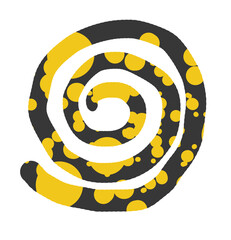 Graphic elements for web design template. Gray spiral with yellow spots in the shape of a snakes. PNG pattern. Set of gray-yellow elements.