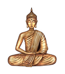 Web design element - drawing of a golden Buddha. PNG golden pattern.