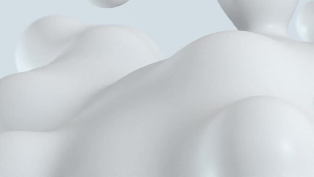 3D Animation - Fluid abstract white shapes and spheres floating and blending with looping animated motion.