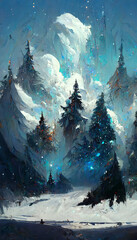 Christmas icy snow with snowflakes illustration Generative AI Content by Midjourney