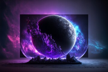 Generative AI: A Futuristic 8K Resolution Hyper Realistic Space Scene with Realistic Octane Rendered Planets in Purple and Blue Background