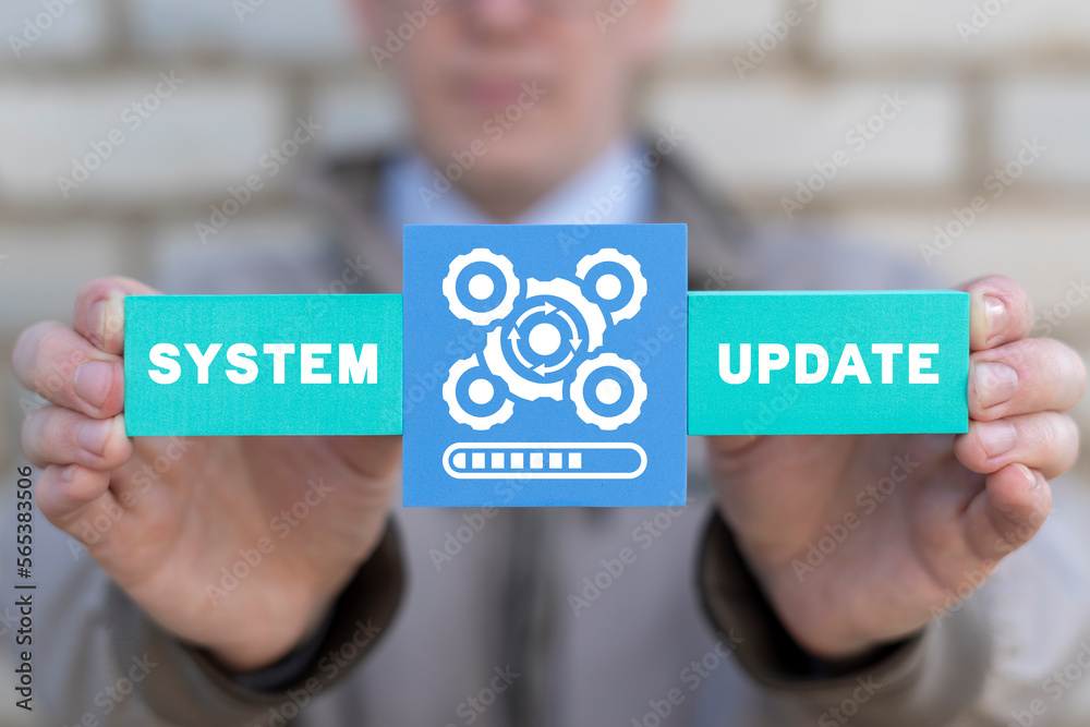 Poster system update concept. updating software data. development, download and install update package.
