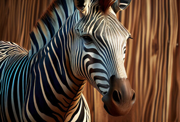 Zebra portrait. Wild animal in nature. Generative Ai Art.