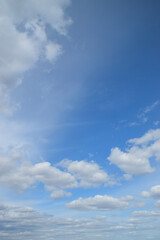 Panorama Blue sky and white clouds. Fluffy cloud in the blue sky background