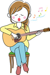 ギターで弾き語りする女性